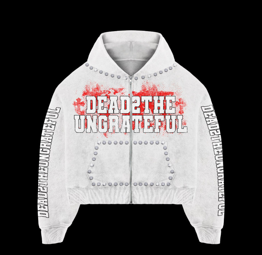 DEAD2THEUNGRATEFUL WHITE + RED ZIP-UP