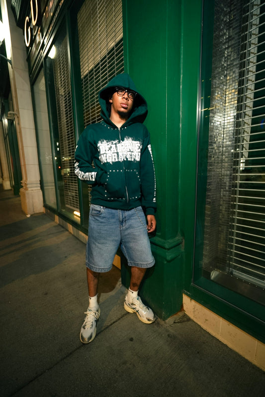 DEAD2THEUNGRATEFUL GREEN + WHITE ZIP-UP